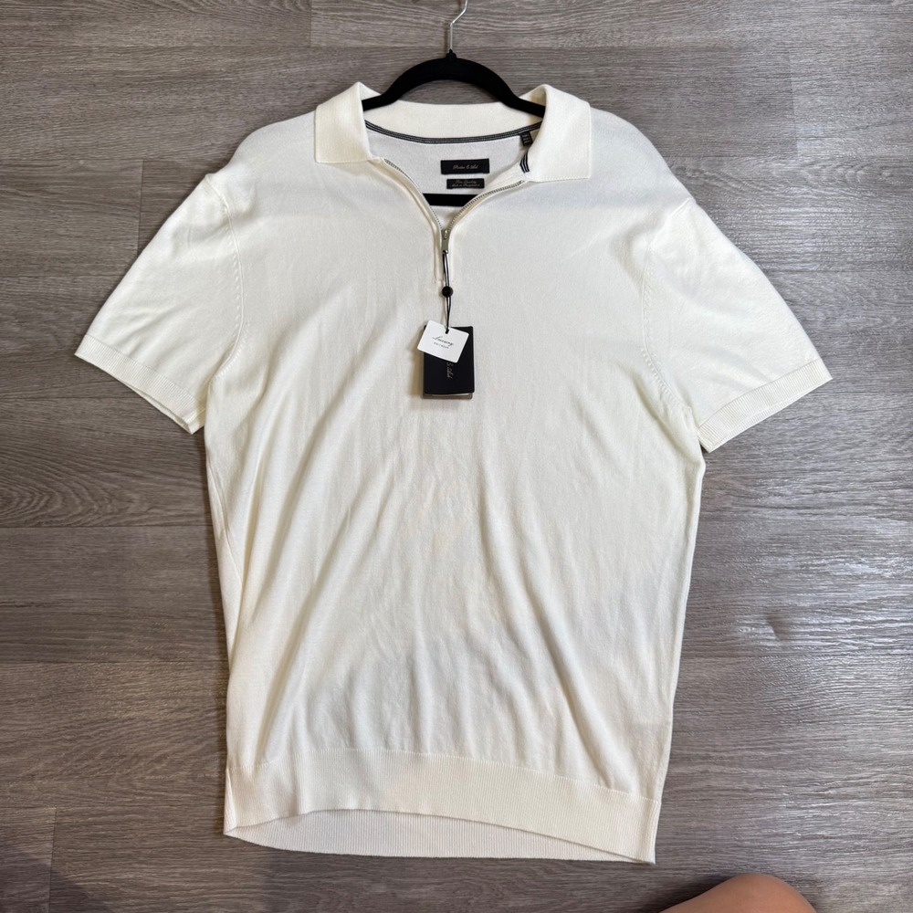Porter & Ash Mens Quarter Zip Knit Polo Shirt White Luxury Viscose Blend Large